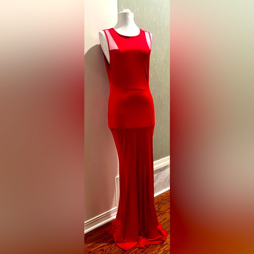 Red long fitted dress. Beautiful Jersey material size large